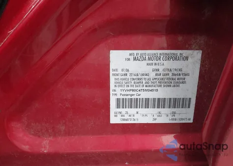 2007 Mazda Mazda6 I Sport Ve from USA, damaged, VIN 1YVHP80C475M04515